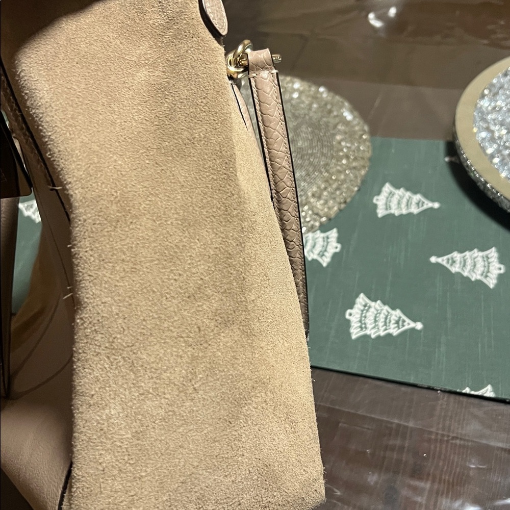COACH Exotic Trim Suede Ava Tote Bag In Stone - Picture 16 of 17